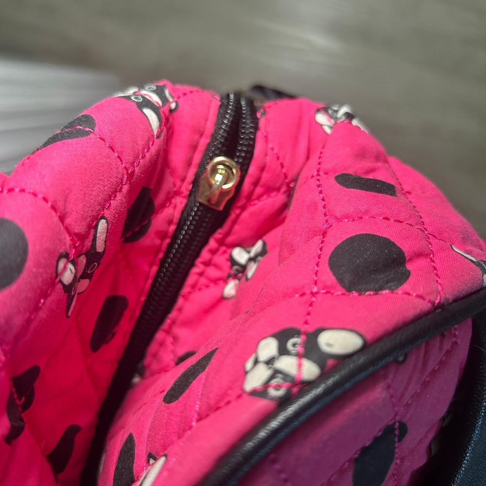 Betsey Johnson Pink French Bulldog Polka Dot Quilted Duffel Bag Weekend Travel - Picture 10 of 14
